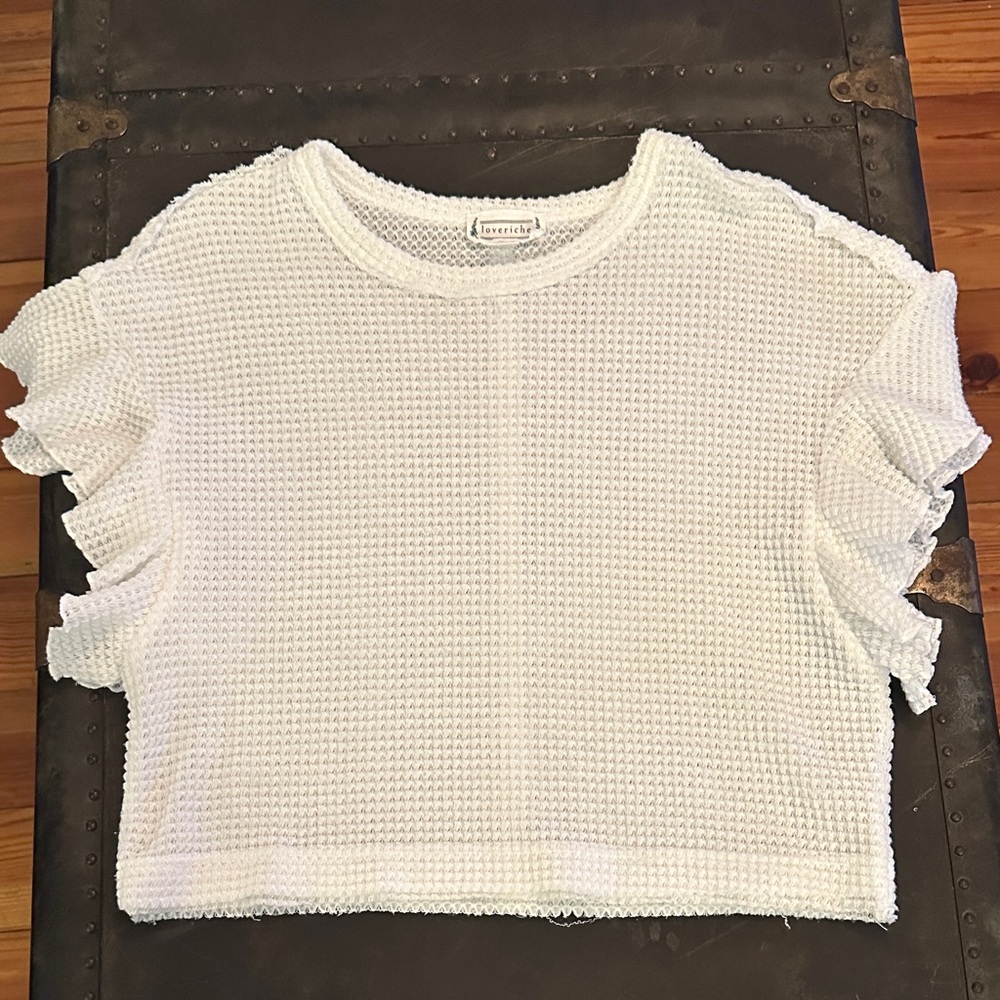 Love Riche White Textured Ruffle Crop Top